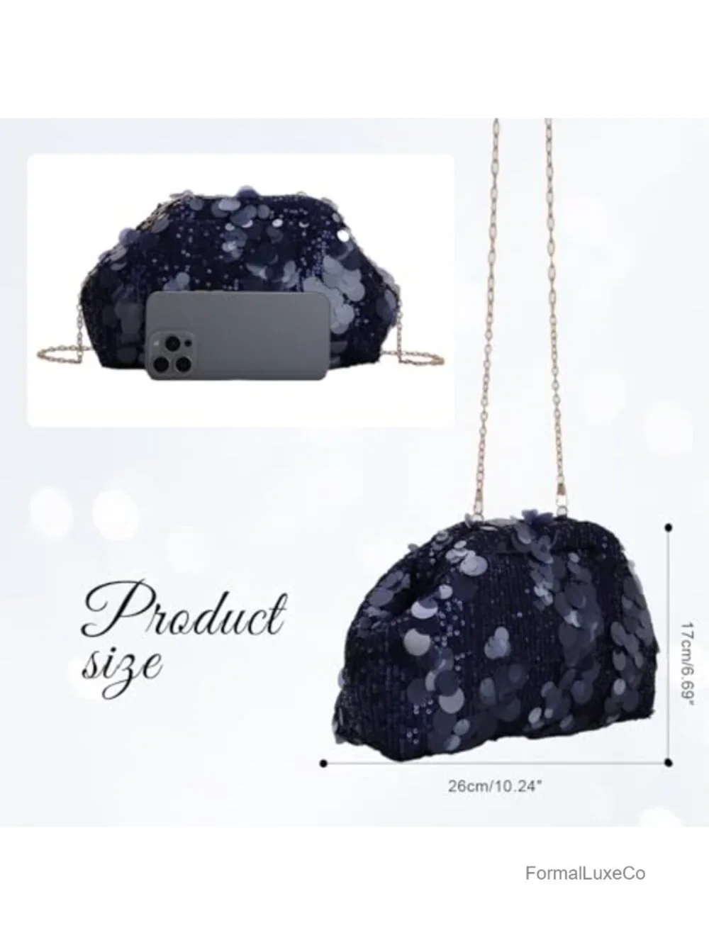 Sequin Cloud Clutch Bag with Chain Strap, Sparkling Evening Purse